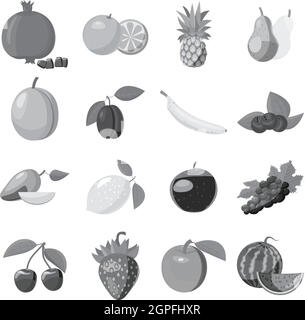 Icons set fruits, style monochrome gris Illustration de Vecteur