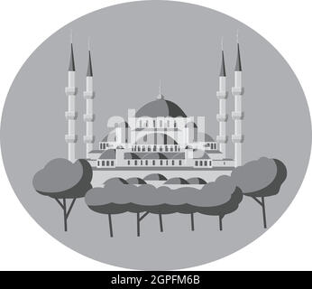 Mosquée bleue de la Turquie, l'icône de style monochrome gris Illustration de Vecteur