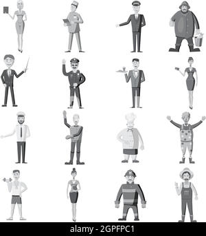 Profession icons set, style monochrome gris Illustration de Vecteur