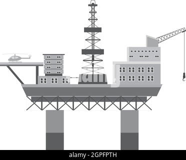 Plate-forme pétrolière en mer, l'icône de style monochrome gris Illustration de Vecteur