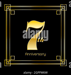 Logo numéro sept avec décoration carrée, design doré de luxe Illustration de Vecteur