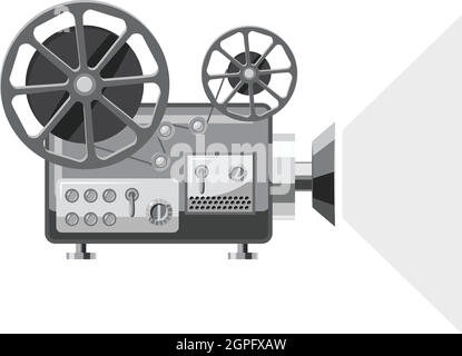 Projecteur de film rétro style monochrome gris, icône Illustration de Vecteur