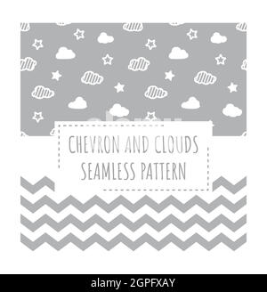 Chevrons en zigzag et nuages avec motif étoiles sans coutures Illustration de Vecteur