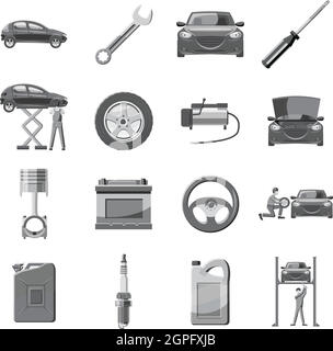 Service de réparation de voiture icons set style monochrome gris Illustration de Vecteur