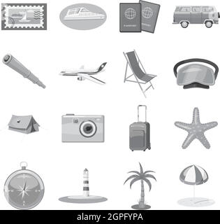 Plage vacances icons set, style monochrome gris Illustration de Vecteur