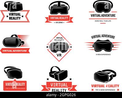Logo du casque VR. Des badges pour les gamers les jeux vidéo de réalité virtuelle avec micro-casque et micro-casque Illustration de Vecteur