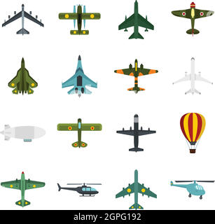 Les icônes de l'aviation, jeu style plat Illustration de Vecteur