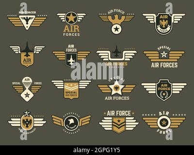 Insignes de l'armée. Les forces spéciales aériennes arborent différents symboles armes ailes vecteur militaire ensemble Illustration de Vecteur