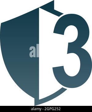 Logo Shield avec le numéro 3 à côté du vecteur de conception Illustration de Vecteur