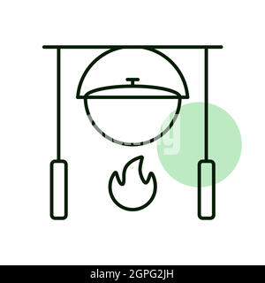 Camping pot au-dessus d'une icône de vecteur de feu de camp Illustration de Vecteur