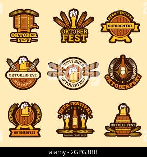 Badges Oktoberfest. Boissons alcoolisées bières artisanales invitant à célébrer l'emblème de la bière vectorielle traditionnelle allemande Illustration de Vecteur