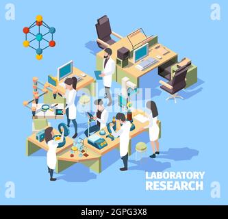 Scientifiques. Laboratorium interior groupe de scientifiques médecins infirmières travaillant en clinique laboratoire vecteur caractères isométriques Illustration de Vecteur