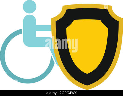 Fauteuil roulant et icône de bouclier, style plat Illustration de Vecteur