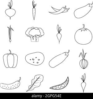 Légumes icons set style du contour, Illustration de Vecteur