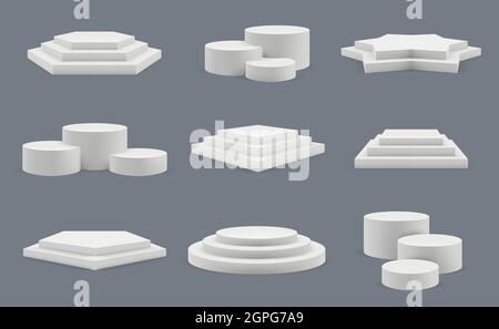 Podium. Piédestal pour les gagnants de modèles vectoriels de présentation de la salle d'exposition à plates-formes rondes vierges Illustration de Vecteur