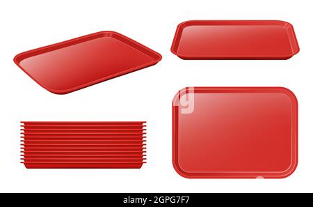 Plateau de nourriture vide plateau en plastique maquette réaliste vecteur matériel de restaurant pour contenir des produits et des plats Illustration de Vecteur