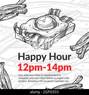 Happy hour dans un café ou un bistro, réduction sur les sandwichs Illustration de Vecteur