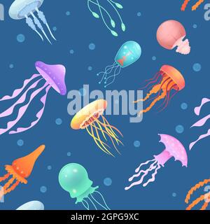 Motif méduse. Sous-marin medusa coloré de beaux animaux de l'océan vecteur fond sans couture Illustration de Vecteur