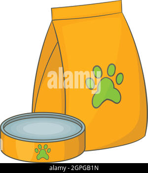 Sac de nourriture pour animaux domestiques et bol de nourriture icon Illustration de Vecteur