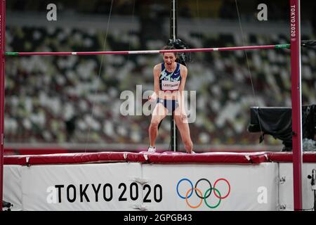 Mariya Lasitskene participant au saut en hauteur aux Jeux Olympiques de Tokyo en 2020. Banque D'Images