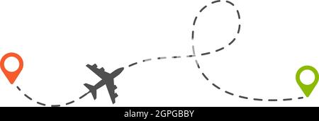 Itinéraire en avion. Illustration d'un vecteur de piste en pointillés d'avion ou de plan isolé Illustration de Vecteur