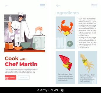 Cuisinez avec le chef Martin, site Internet avec commande de plats Illustration de Vecteur