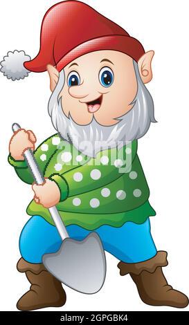 Gnome de jardin avec une pelle Illustration de Vecteur