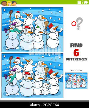 différences jeu éducatif avec dessin animé bonhomme de neige Illustration de Vecteur