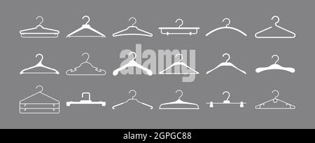 Cintres. Armoire à cintres tendance pour les vêtements dans ensemble de symboles vectoriels de placard Illustration de Vecteur