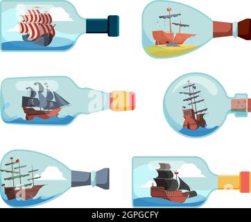 Expédier en bouteilles. Bouteille souvenir marine décorative illustrations vectorielles de bateau Illustration de Vecteur