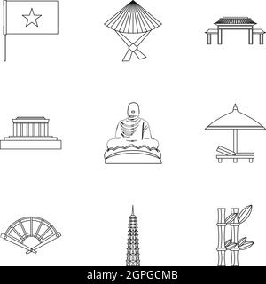 Vietnam icons set style du contour, Illustration de Vecteur