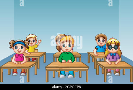 Les enfants de l'école studying in classroom Illustration de Vecteur