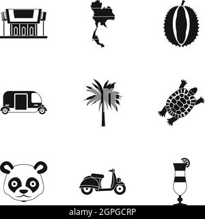 La Thaïlande, le style simple icons set Illustration de Vecteur