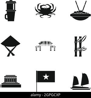 Maison de vacances au Vietnam, le style simple icons set Illustration de Vecteur