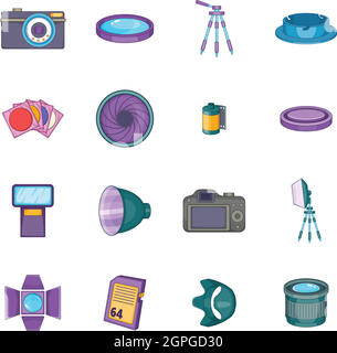 Photo studio icons set, cartoon style Illustration de Vecteur