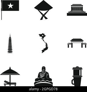 Tourisme au Vietnam, le style simple icons set Illustration de Vecteur