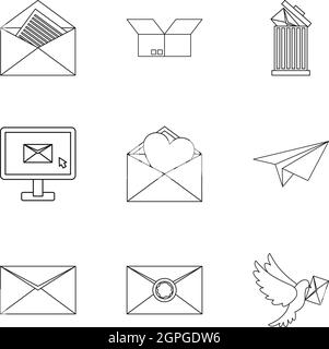 E-mail icons set style du contour, Illustration de Vecteur