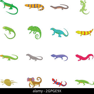 Lizard icons set, cartoon style Illustration de Vecteur