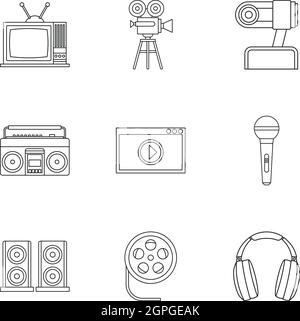 Broadcasting icons set style du contour, Illustration de Vecteur