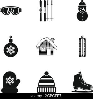 Les vacances d'hiver, le style simple icons set Illustration de Vecteur