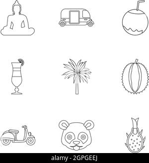 Pays Thaïlande icons set style du contour, Illustration de Vecteur