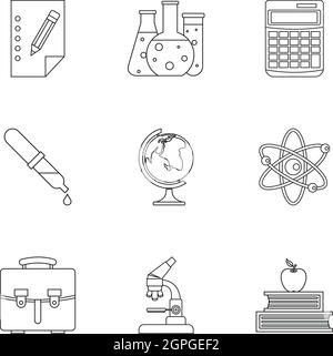 Les icônes de l'étude défini, style contour Illustration de Vecteur