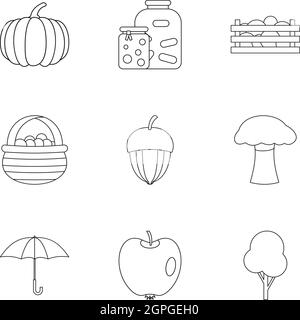 Icons set automne style du contour, Illustration de Vecteur