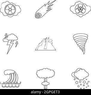 Cataclysme naturel icons set style du contour, Illustration de Vecteur