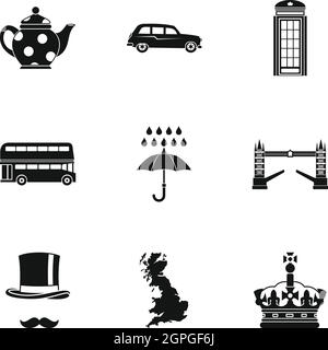 Tourisme au Royaume-Uni, le style simple icons set Illustration de Vecteur