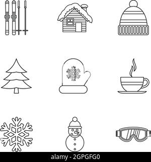 Hiver Météo icons set style du contour, Illustration de Vecteur