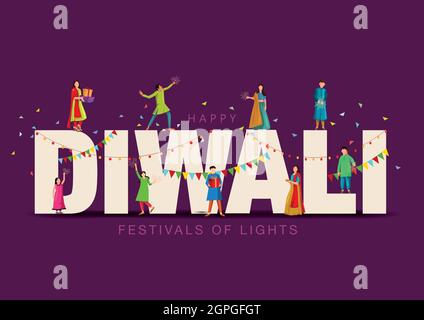 Festival indien Happy Diwali avec des accessoires Diwali, arrière-plan de vacances, carte de vœux de célébration Diwali, dessin d'illustration vectoriel. Illustration de Vecteur