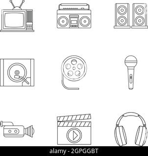 Appareils électroniques icons set style du contour, Illustration de Vecteur