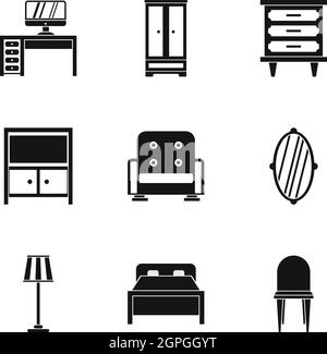 Icons set meubles de style simple, Illustration de Vecteur