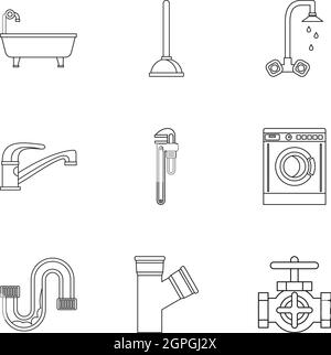 Toilettes icons set style du contour, Illustration de Vecteur